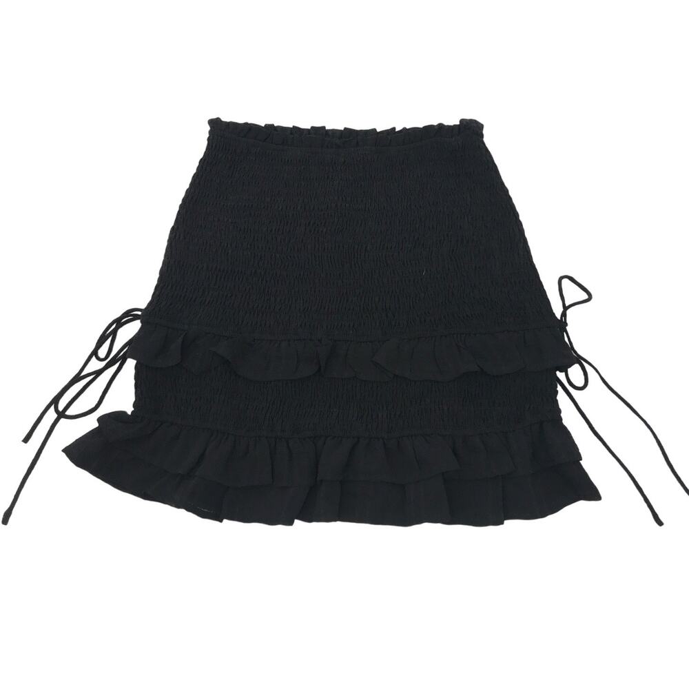 Le Lis Black Smocked Ruffle Trim Fitted Mini Skirt Size S